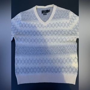 Grayers Clothiers Men’s M Cream & Gray 80% Lambs Wool V-Neck Sweater